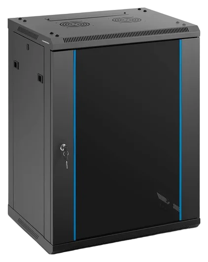Abschließbares 19-Zoll-Wandrack mit 15 HE und Glastür