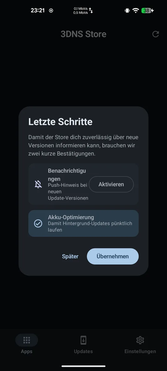 Onboarding-Dialog für Benachrichtigungen und Akku-Optimierung