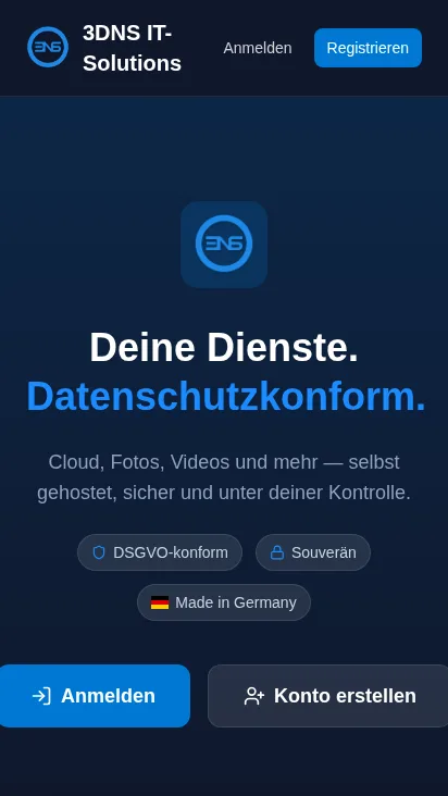 Startseite von 3DNS IT-Solutions in der mobilen Ansicht