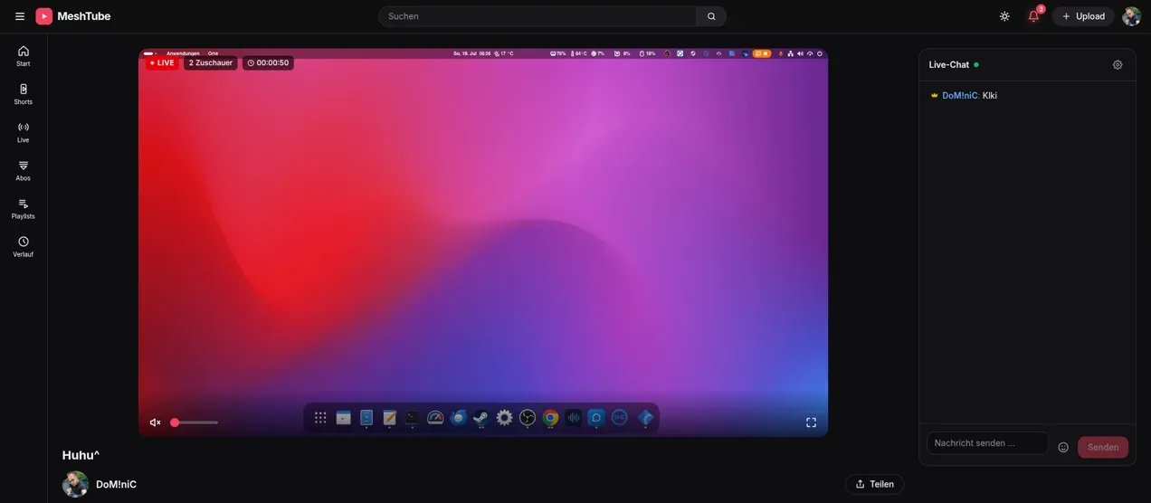 Livestream auf MeshTube mit Live-Chat